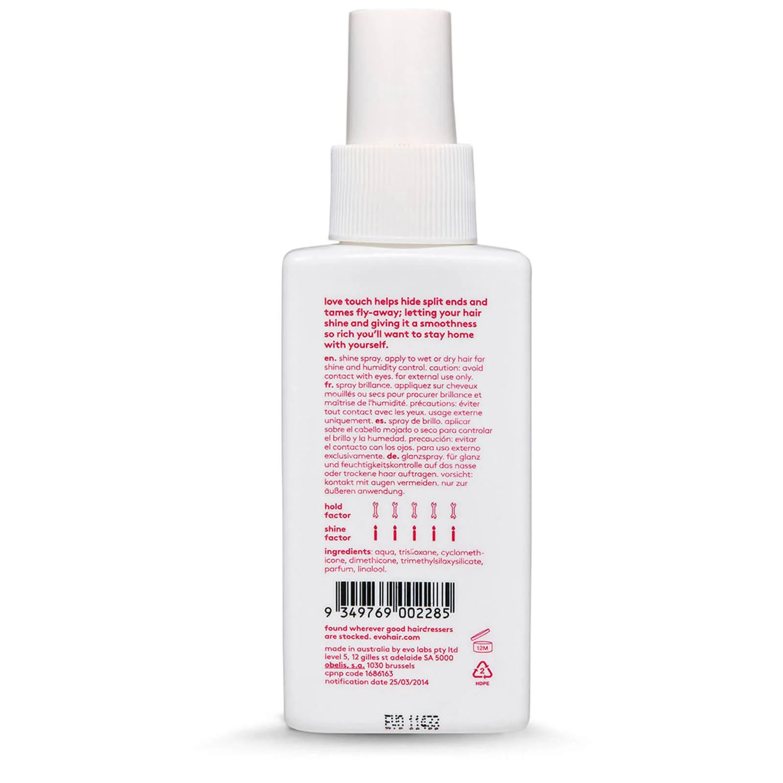 evo Love Touch Shine Spray 100ml - Image 3